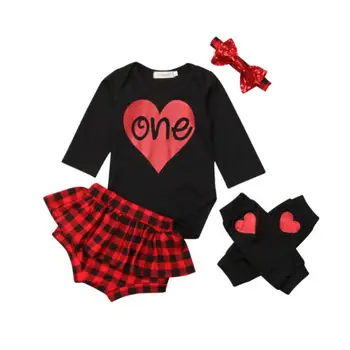

Newborn Baby Girls Clothing Tops Romper Plaids Tutu Shorts Ruffles Headbands 4PCS Outfits Clothes Set Cotton Baby Girl 0-18M