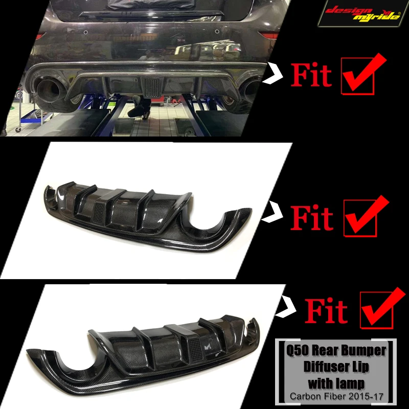 Para Infiniti Q50 fibra de carbono añadir en el difusor de parachoques trasero del coche alerón de labios Q50 Q50S con el difusor de parachoques trasero de la lámpara labio 2015-2017