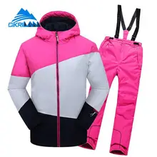 Детский зимний спортивный костюм для катания на лыжах, плотная куртка с хлопковой подкладкой, зимние штаны, ветровка для девочек, водонепроницаемый лыжный комплект