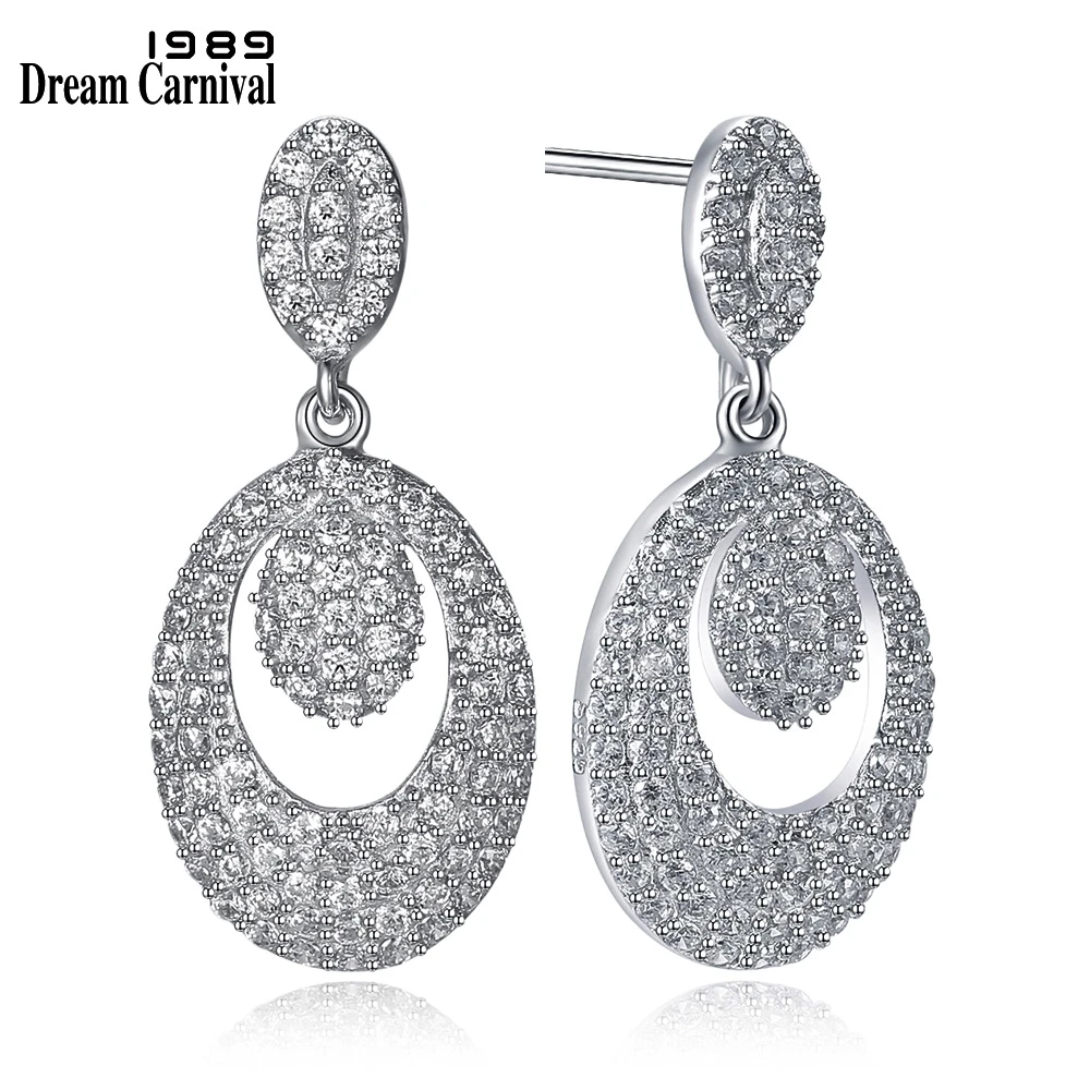 

DreamCarnival 1989 New Listing Dangle Drop Earrings for Women Real 925 Sterling Silver Zirconia Paved Elegant Recommend SE04959R