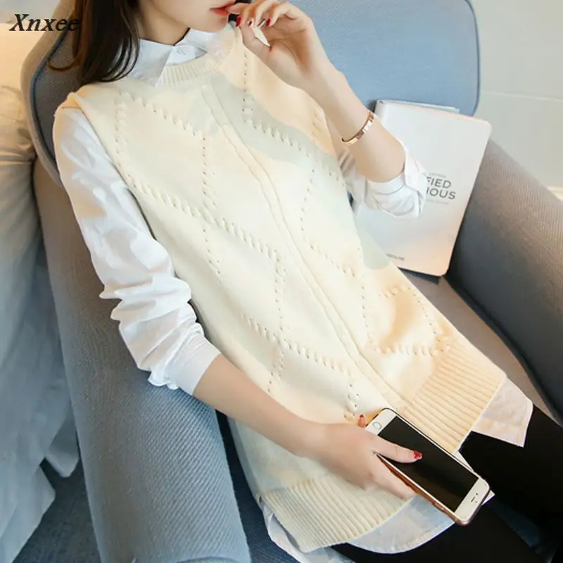 

New sweater with a pullover A girl's vest with o-collar vest Xnxee