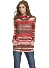 Real Shot 2019 Europe and America Autumn and Winter Pile Pile Collar Striped Casual Long-sleeved Shirt
