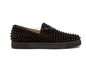 

Fashion Mens Shoes Black Rivet Studded Flats Round toe Spike Loafers Slip on Casual Shoes Men Party Shoes Sneakers More Colors
