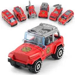 6 шт. Ассорти Стиль мини красный металл инерции пожарные машины автомобиль отступить строительство автомобиля игрушечные лошадки для детс