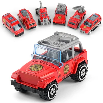 

6PCS Assorted Style Mini Red Metal Inertia Fire Trucks Car Pull Back Construction Vehicle Toys for Kids Christmas Festival Gift