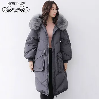 

Winter Down Jacket Women 2019 New Big Raccoon Fur Collar Hooded White Duck Feather Light And Thin Coat Female Plus Size HJ166