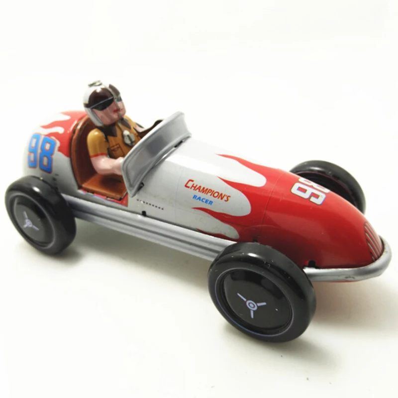 

1pc Vintage Wind Up Tin Toy Racing Race Car Racer Driver Clockwork Mechanical