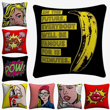 

Pop Art Fashion Cartoon Figure Decorative Cotton Linen Cushion Cover 45x45cm Throw Pillow Case For Sofa Home Decor Almofada