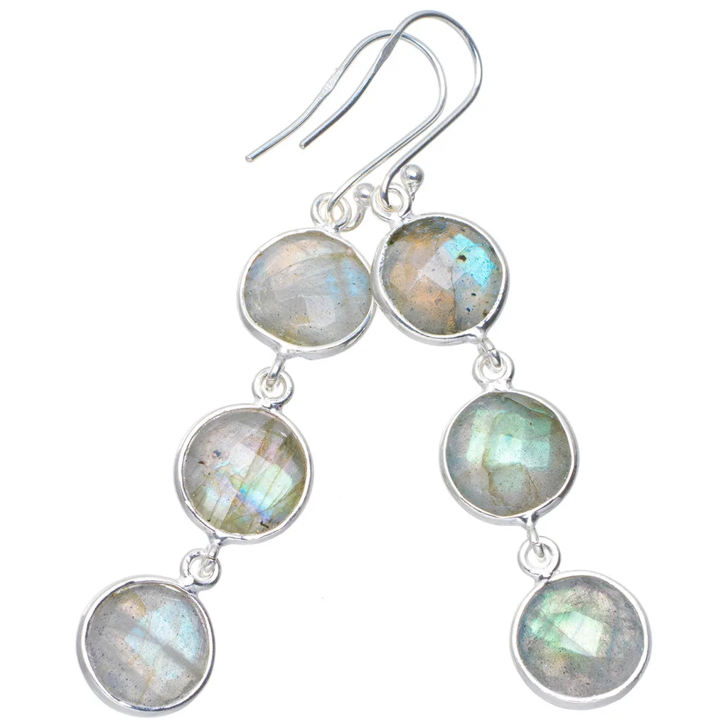 

Natural Blue Fire Labradorite Handmade Unique 925 Sterling Silver Earrings 2.25" A0854