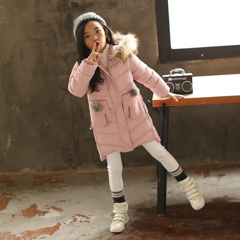 

2018 Fashion Children Winter Long Jacket Baby Girl Cotton Coat Kids Warm Tops Thick Fur Hooded Coats For Teenage Girls Outerwear
