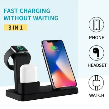 

3 in 1 DC5V -2A Type-C Qi Wireless Charging Stand with Charging Cable for iPhone for AirPods for Apple Watch