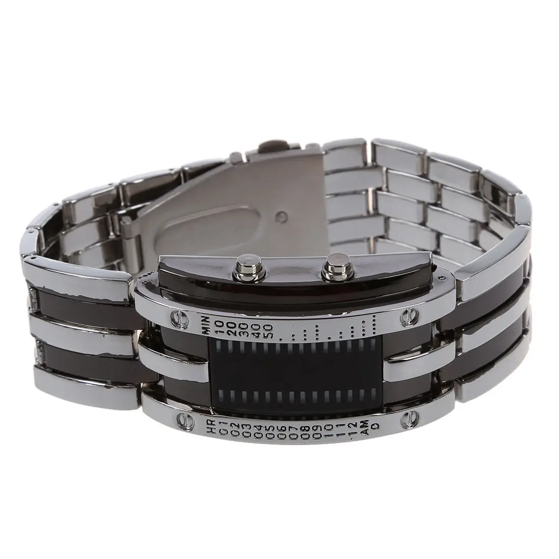

Newest Trendy Design Long-lasting Shockproof Army Style LED Watch With Alloy Bracelet and 28 Blue LED Lights for Time & Date D