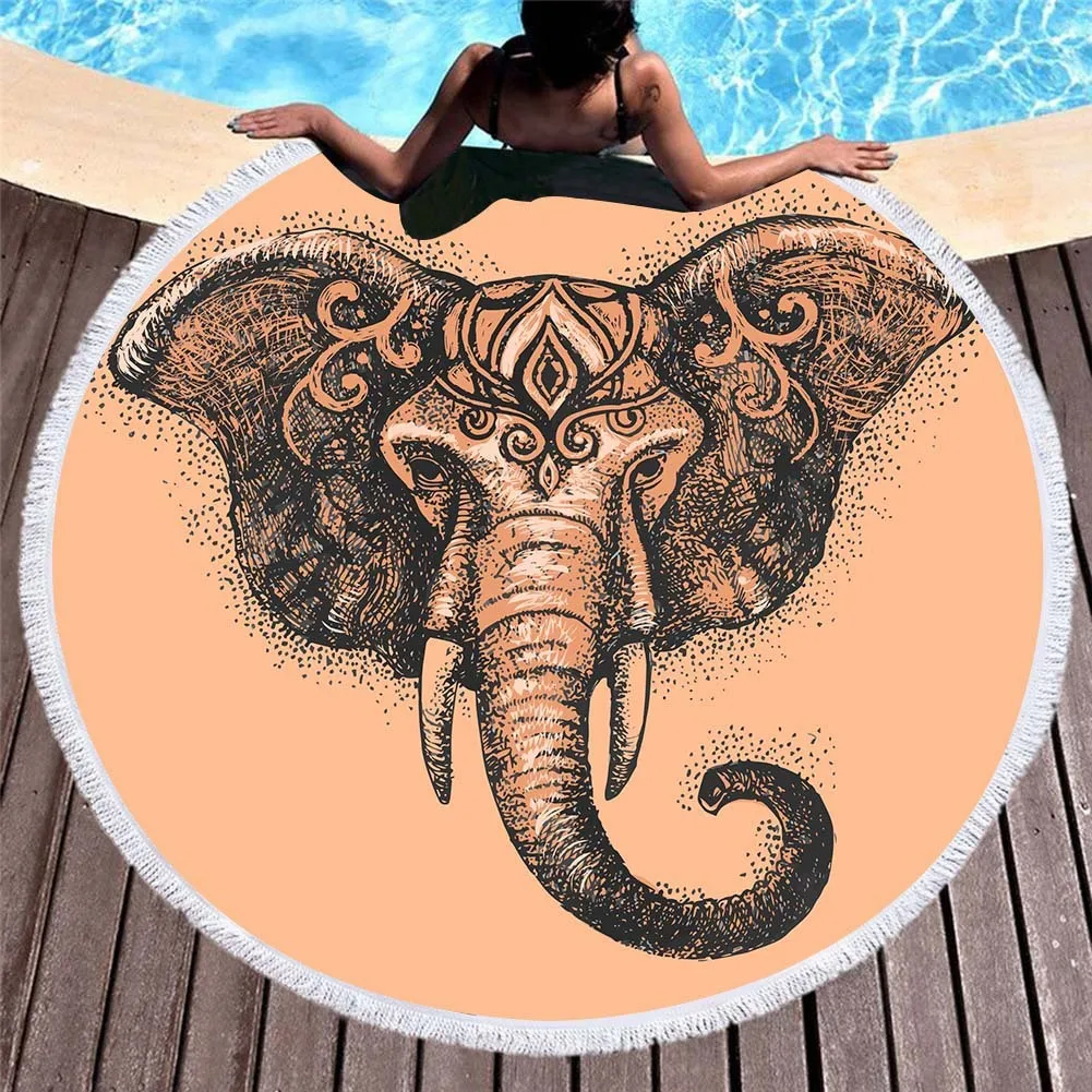 Слон круглый пляжное полотенце ленточки мультфильм Йога подстилка, одеяло для пикника микрофибры Полотенца махровые летние большой для