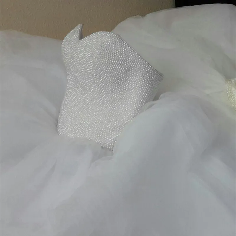 

QQ Lover 2019 New Arrival Bling Bling Pearls Beades Wedding Dress With Real Photos 2019