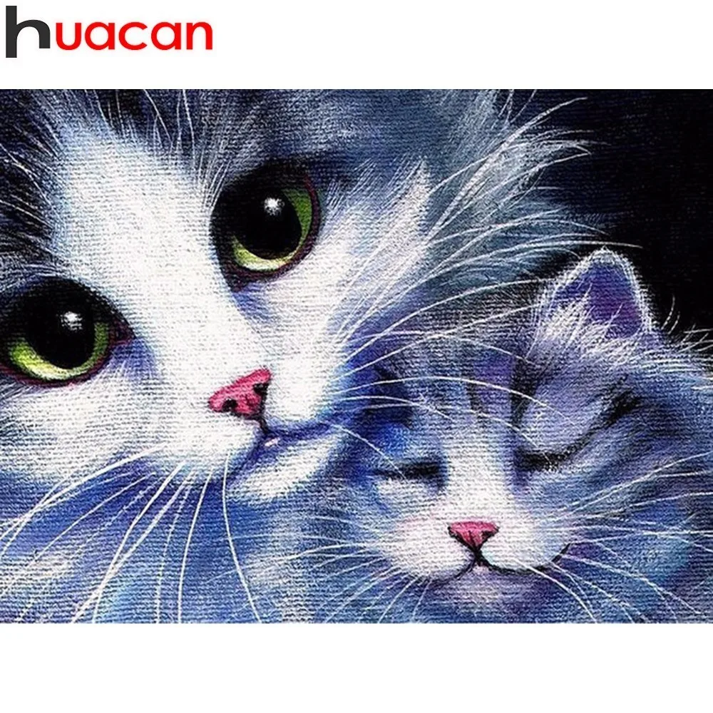 

HUACAN Full Square Diamond Painting Cat 5D DIY Diamond Embroidery Animal Mosaic Picture Of Rhinestone Decoration Home Girl Hobby