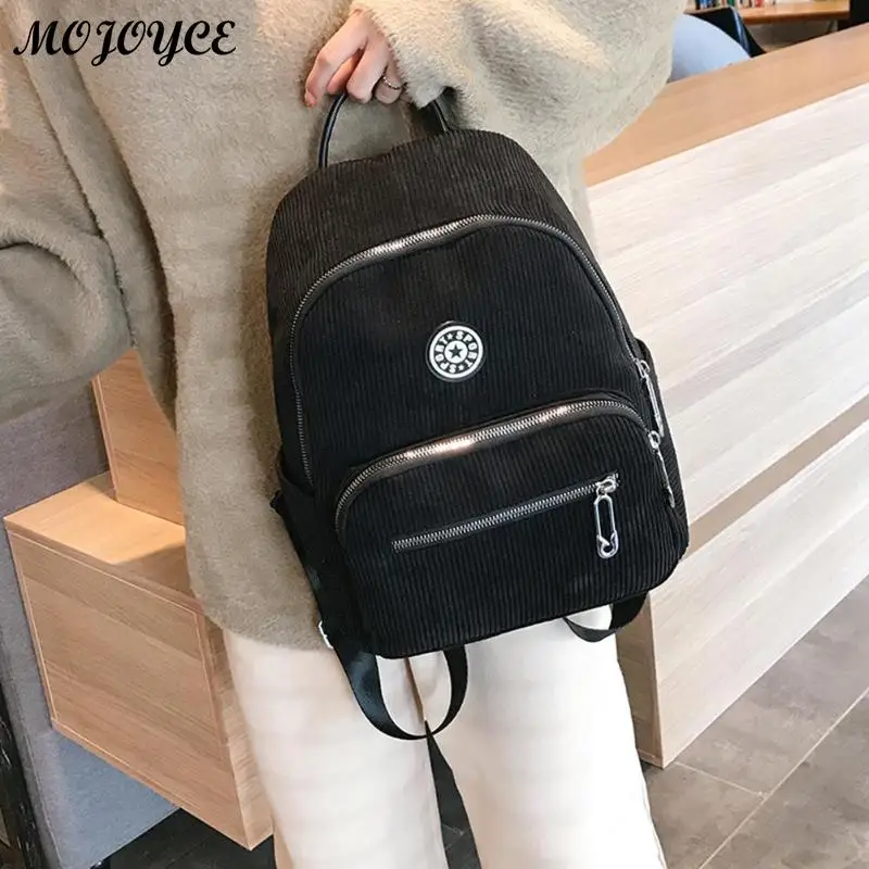 

Women Preppy Style Schoolbags Soft Fabric Backpack Female Corduroy School Bagpack For Teenage Girls Striped Rucksack Mochila