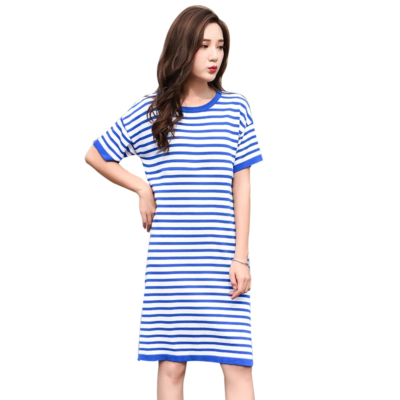 

Pengpious 2019 summer knitted stripe cotton lactation dress short sleeve postpartum women nursing loose breastfeeding dress nice