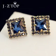 JZTOP Роскошные серьги-гвоздики с синими кристаллами для женщин, классические квадратные стразы, серьги с геометрическим узором, женские свадебные ювелирные изделия Oorbellen