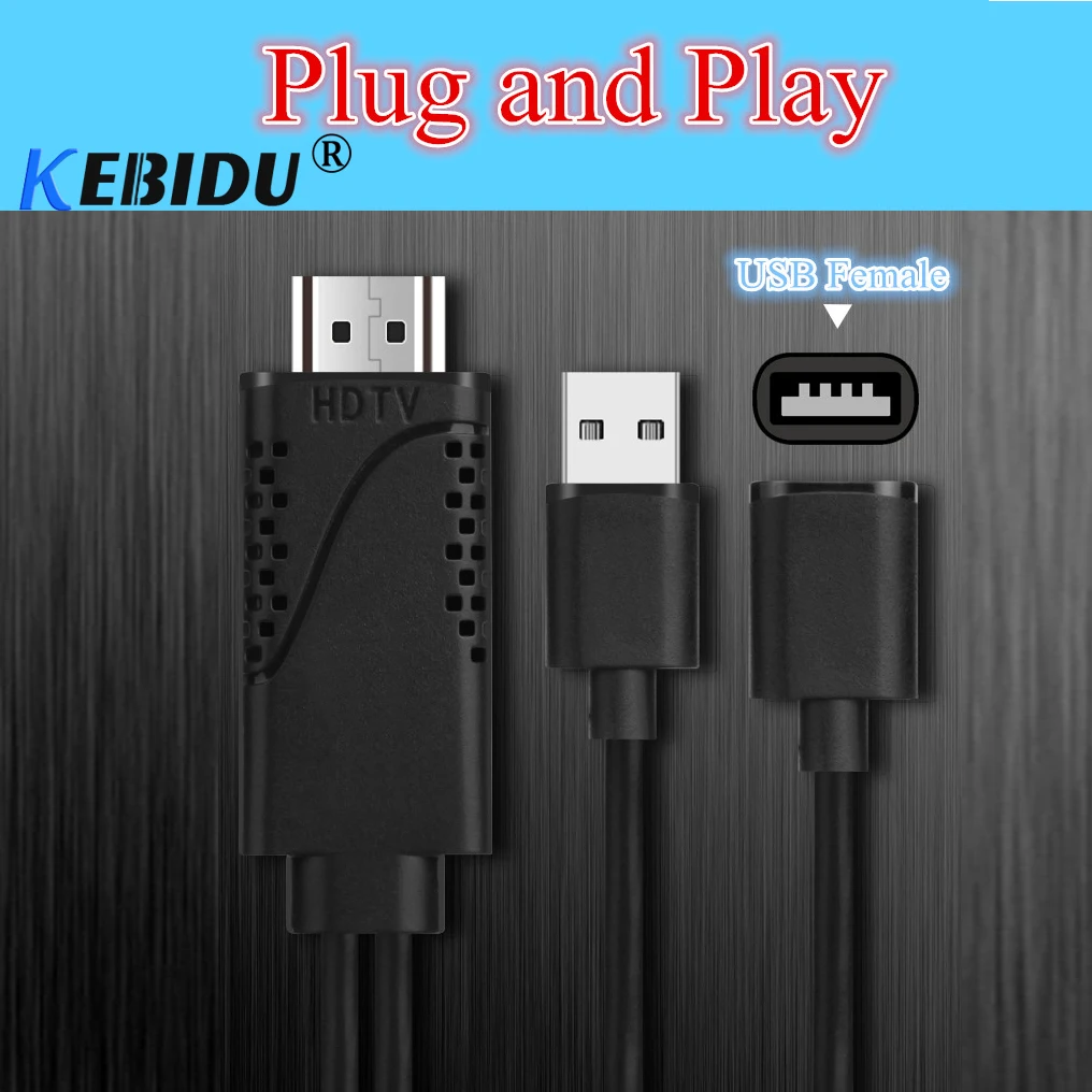 Kebidu 2 In 1 1080P USB Female To HDMI Male HDTV Adapter Cable HDTV