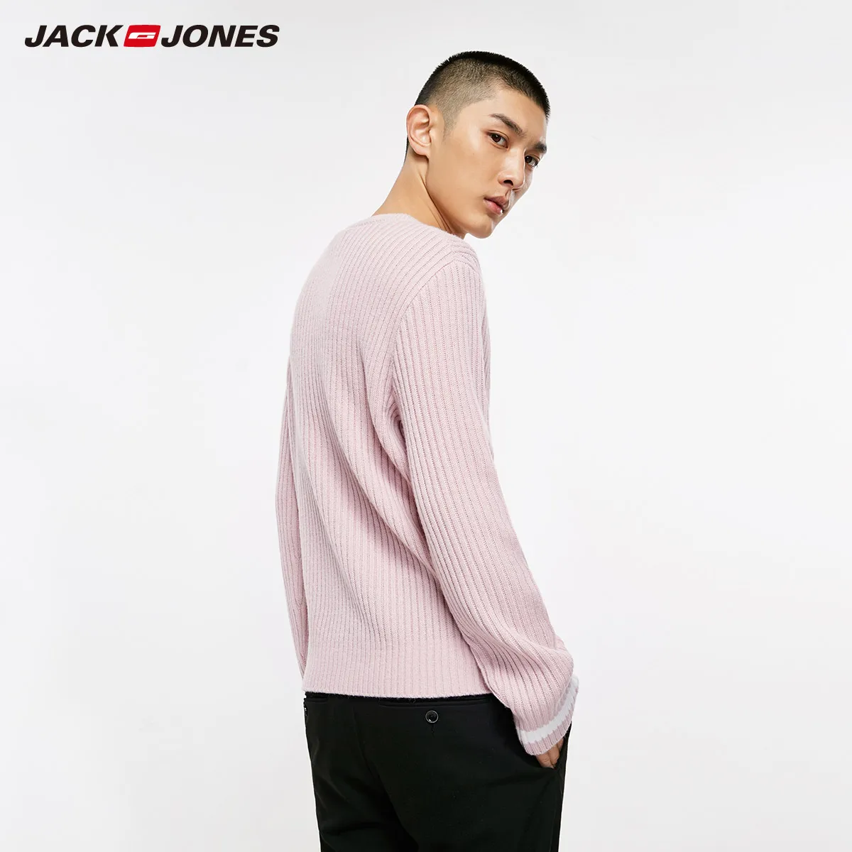 JackJones мужской шерстяной свитер с круглым вырезом тонкий вязаный пуловер Топ
