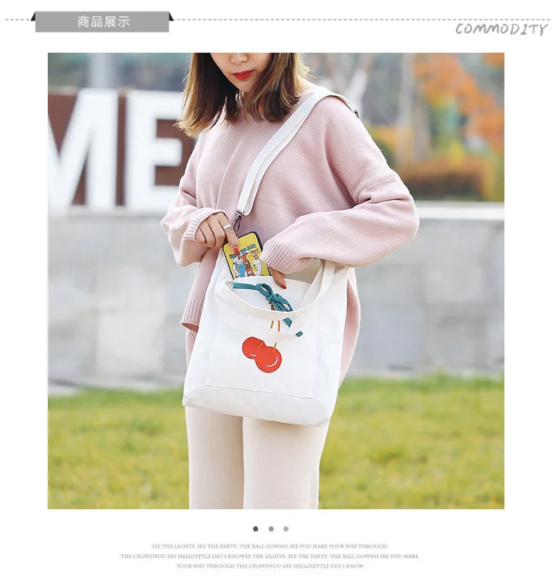 

New cherry canvas bag cute sweet beauty college student Messenger bag fashion personality one shoulder shopping bag