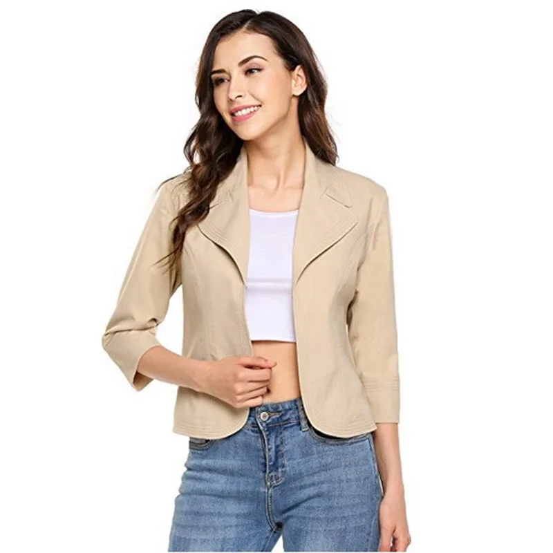 

2019 Hot 7-point Sleeve Solid Color OL Commuter Top Blazer Femme Marynarka Damska Black Chaqueta Mujer Apricot Bleiser Damas