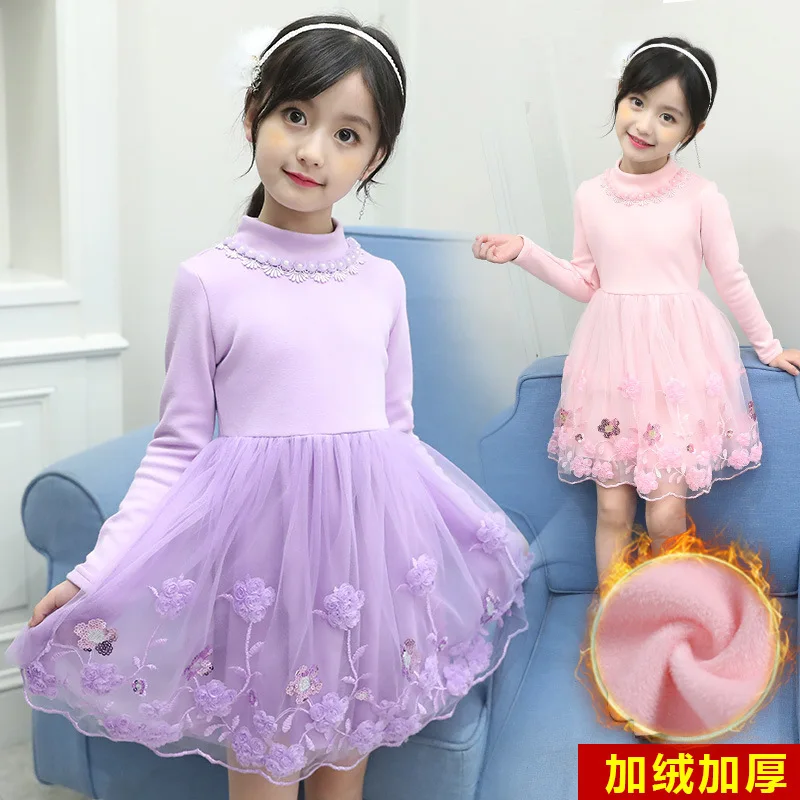 

2018 Children's Girl Dress Winter Thicken Embroidery Flower Clothes Kids Girls Fashion Korean Princess Dresses