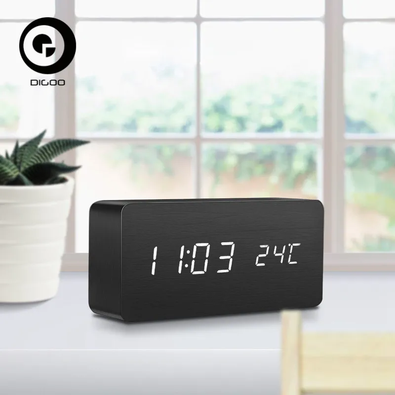  Digoo DG-AC2 3 Mode Wooden Voice Control Smart Remote Control LED Digital Alarm Clock Display Time 