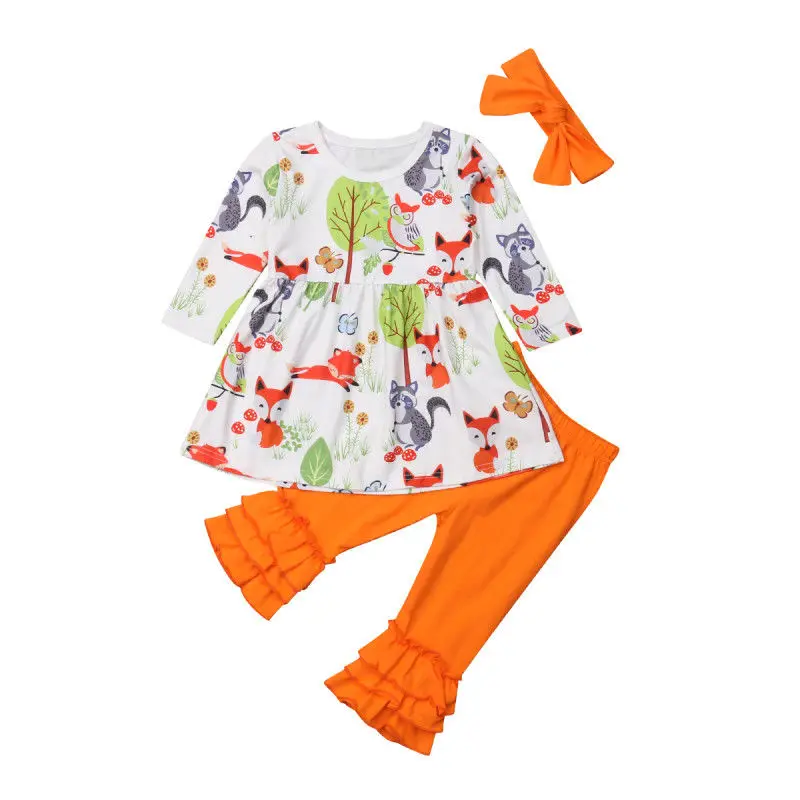 

Fashion Toddler Baby Girls Floral Fox Cotton Tops Dress Pants Leggings Outfits Clothes