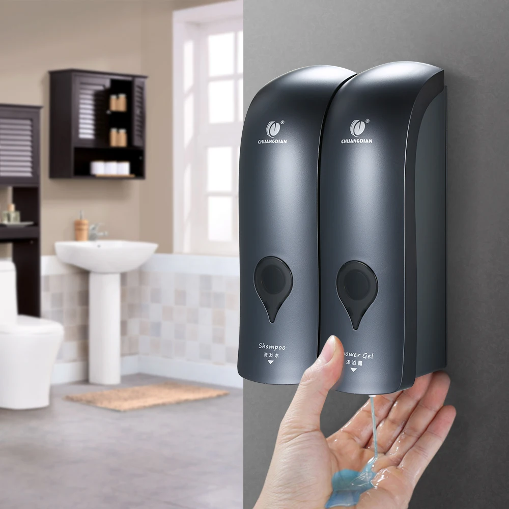 CHUANGDIAN Shampoo Dispenser NO Drilling Wall Mounted Soap Dispenser 2 Head Bathroom Shower Gel