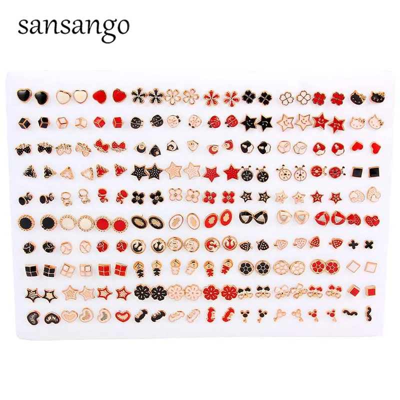 

100/36pairs Fashion Geometric Colorful Enamel Fruit Flower Star Heart Crystal Stud Earrings Set For Women Girls Ear Jewelry Gift