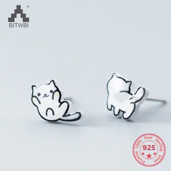 

Hot Sale S925 Sterling Silver Simple Mix Personality Cute Lively Cat Kitty Animal Stud Earring for Women Jewelry