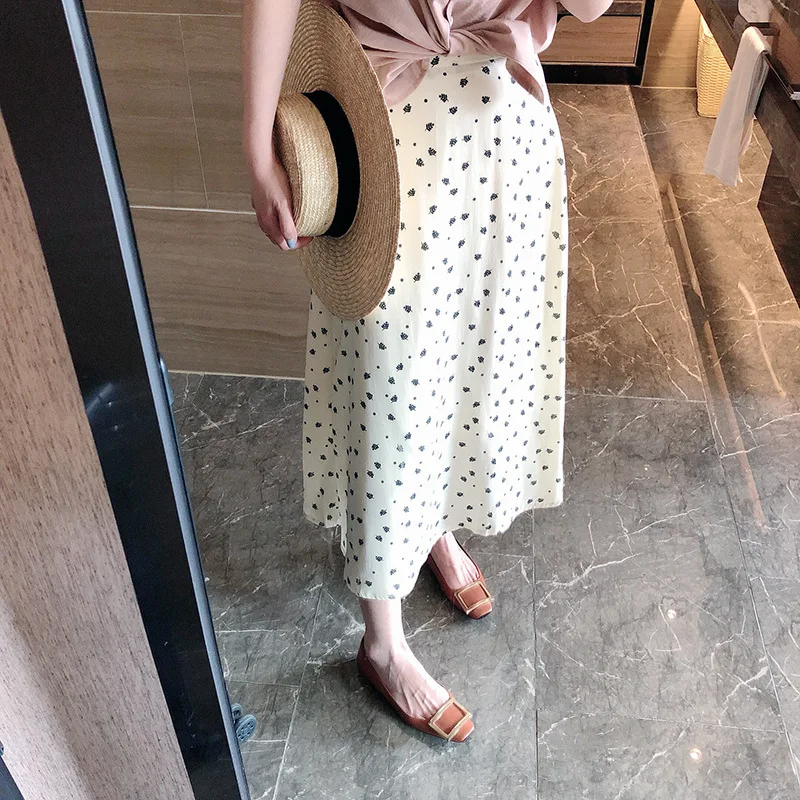 

Mooirue Summer 2019 Women Skirt Retro Korean Chiffon Printing Zipper Slim Slim High Waist Women Skirts