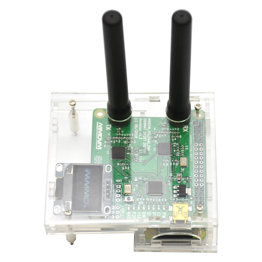 

MMDVM Hotspot Module Expansion Board RX TX UHF VHF Support P25 DMR YSF NXDN with OLED + 2pcs Antenna + Acrylic Shell