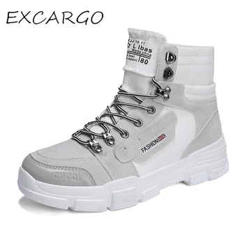 

EXCARGO Shoes Mens Martin Boots Canvas Ankle High Top Shoes For Men 2019 New Men Platform Chunky Boots Spring Shoes Black