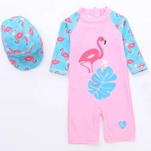 Новинка; летняя одежда для маленьких мальчиков и девочек с изображением фламинго; милый детский купальник с рисунком; купальник