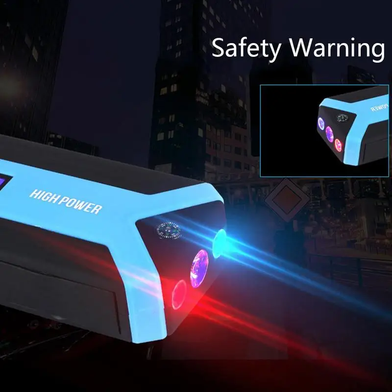 12V Portable Battery Pack Battery Booster Gas And Diesel 12000mAh Power Bank And 4 USB Charge Ports Warning Light Safety Hammer