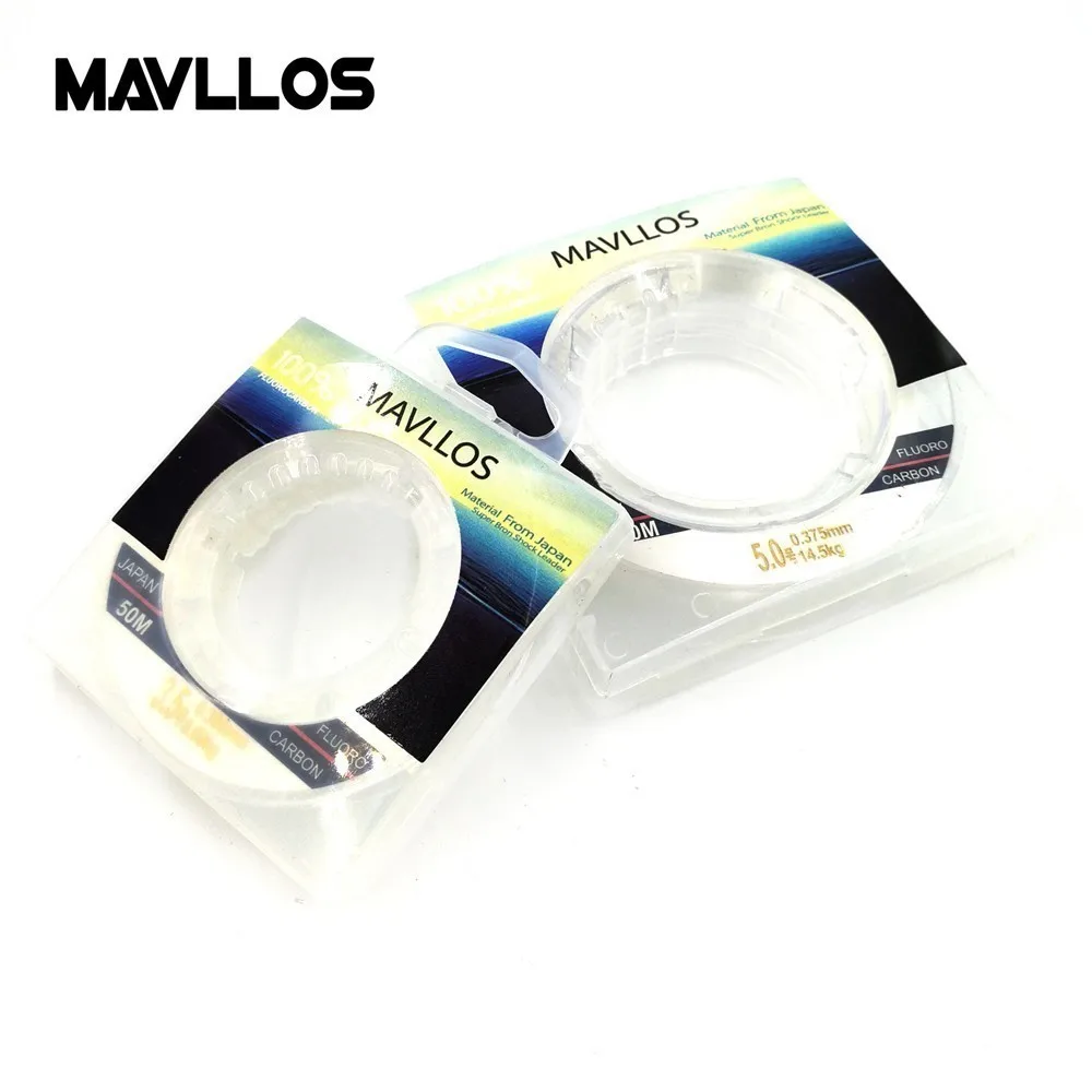 Mavllos 50m 100m 100% Monofilament Fluorocarbon Fishing Line Fishing Leader Fluorocarbon Line Carbon Fiber Sink Line Invisible