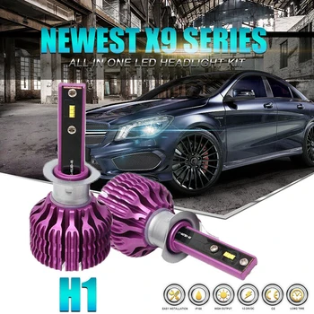 

1 Pair 6500K DC 9-32V 360° 20000LM X9 H1 White New super bright Car Headlight CSP LED Front Light