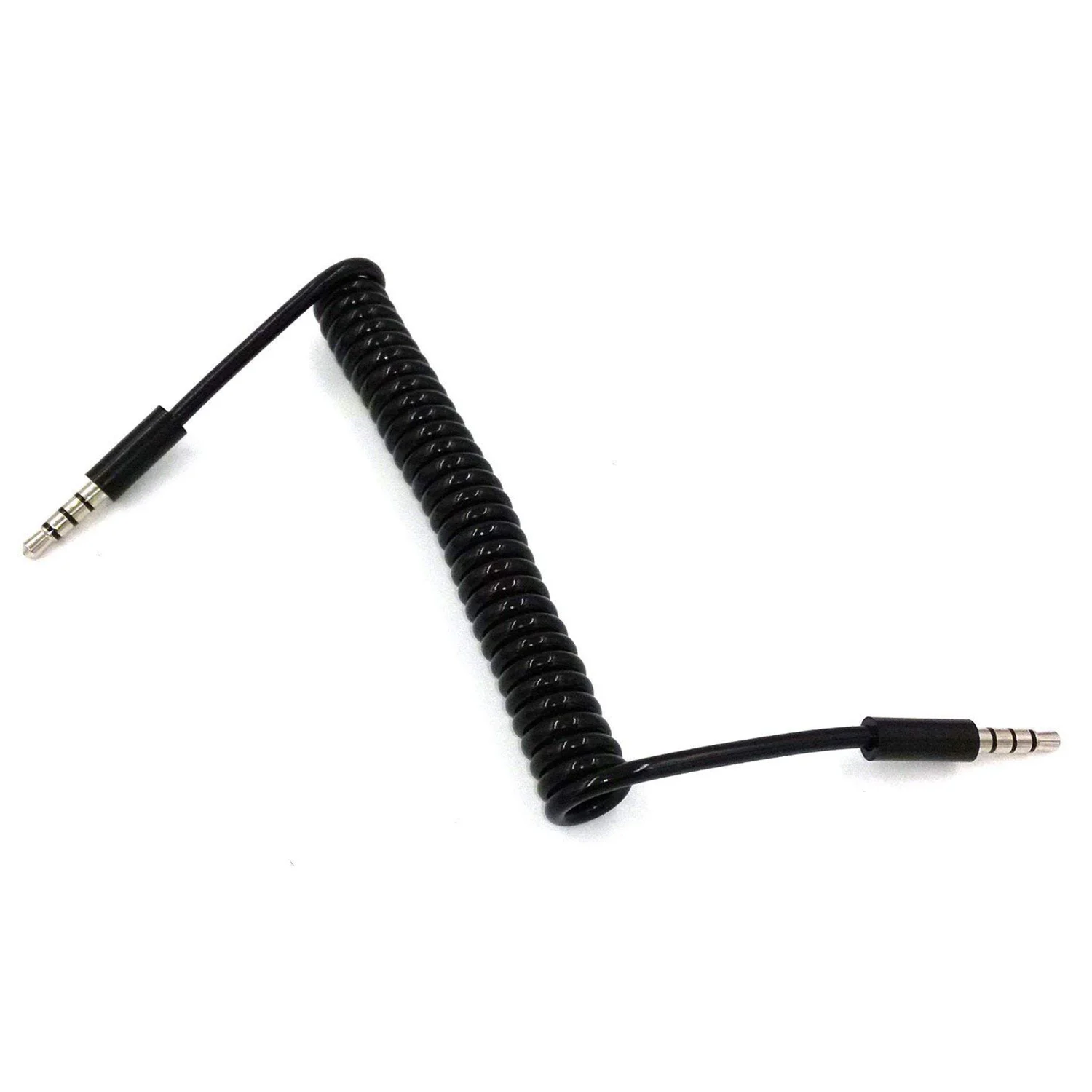 

3.5mm Male to Male Jack 4 Pole Extension Aux Audio Coiled Spiral Cable 1.5M