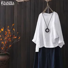 ZANZEA размера плюс женская блузка женская летняя Туника Топы Blusas Повседневная однотонная Рабочая блуза Feminina Женская винтажная рубашка S-5XL