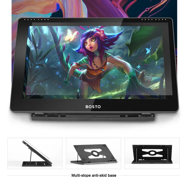 BOSTO 16HD IPS HD Graphics Drawing Digital Tablet Monitor Pen Display with 8 Shortcut Keys & 8192 levels Rechargeable Stylus Pen 2