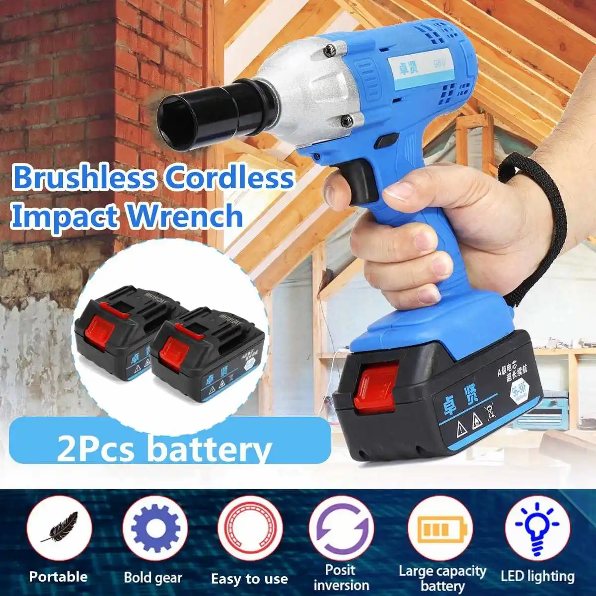 

Brushless/ Cordless Electric Wrench Impact Socket Wrench 96V 9000mAh Li Battery Hand Drill Installation Power Tools