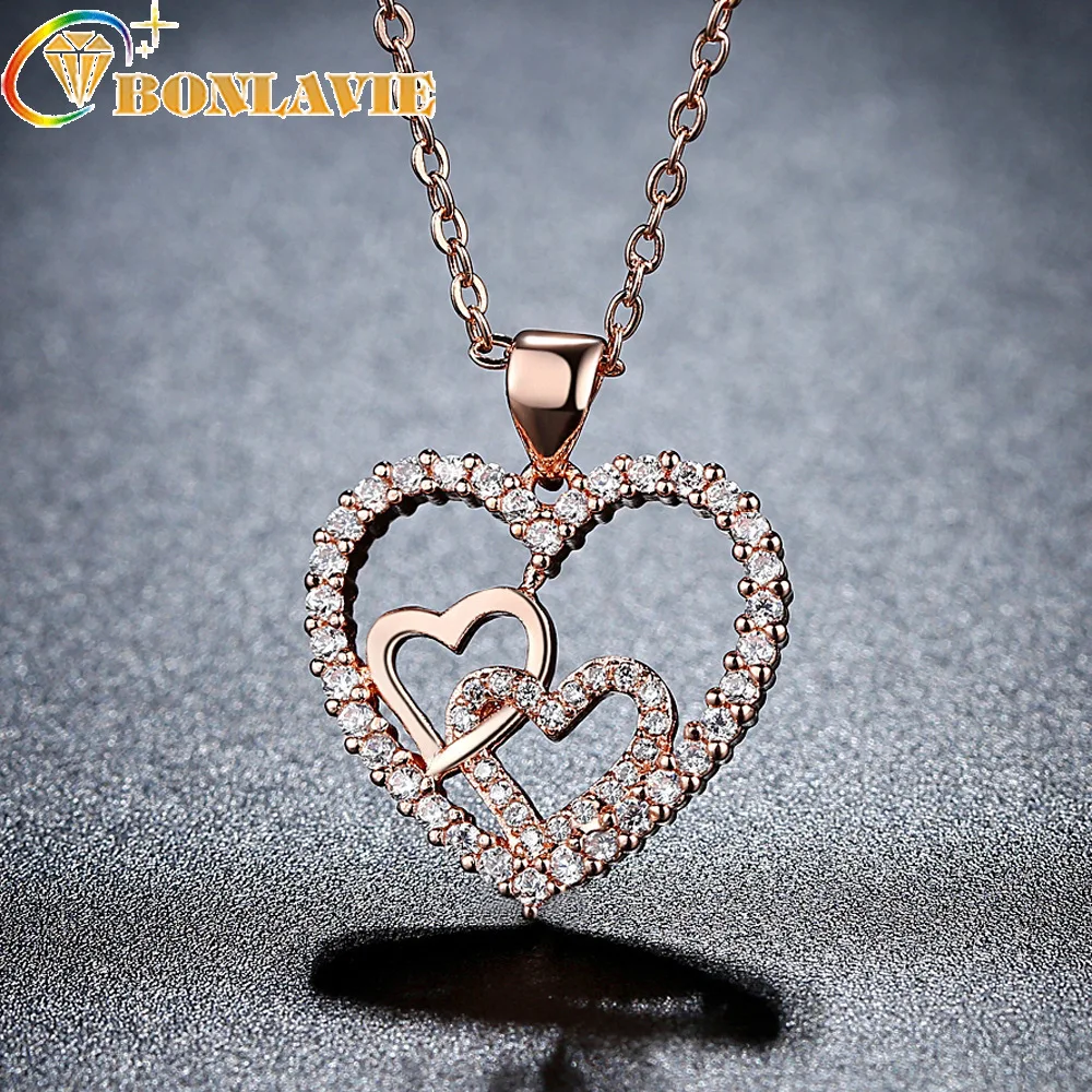 

New Love Crystal Chains Necklaces For Couples Ladies Double Heart Choker Necklace Birthday Bijoux