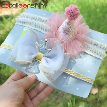 

BalleenShiny Crown Elastic Headband Baby Girls Princess Lace Flower Birthday Hair Band Child Kids Fashion Cute Hair Accessories