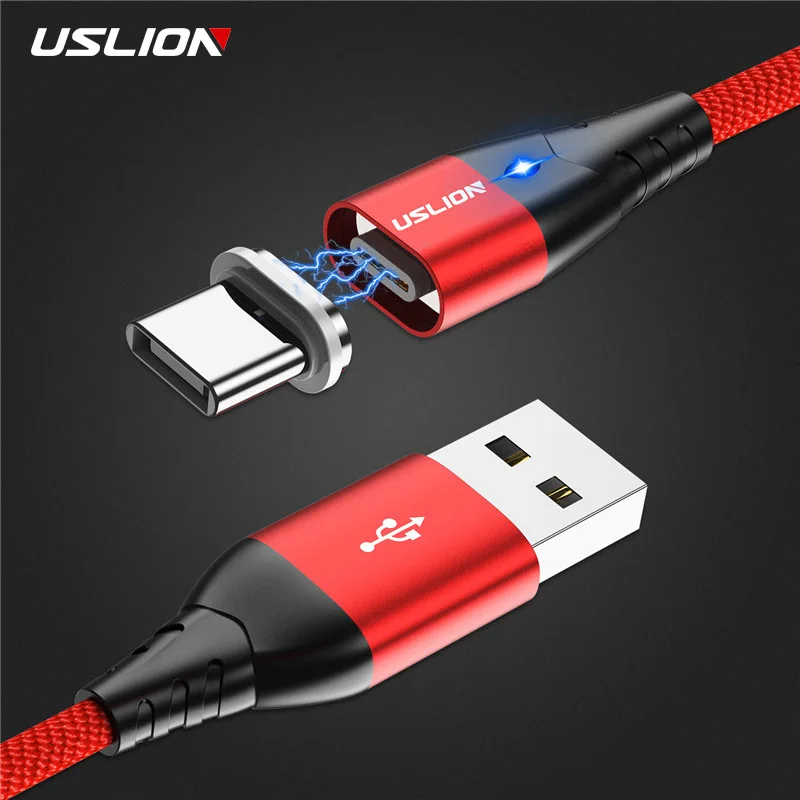 USLION LED كابل USB مغناطيسي سريع المصغّر usb نوع-C المغناطيس شاحن usb c كابل بيانات لسامسونج Xiaomi الهاتف المحمول كبل شحن