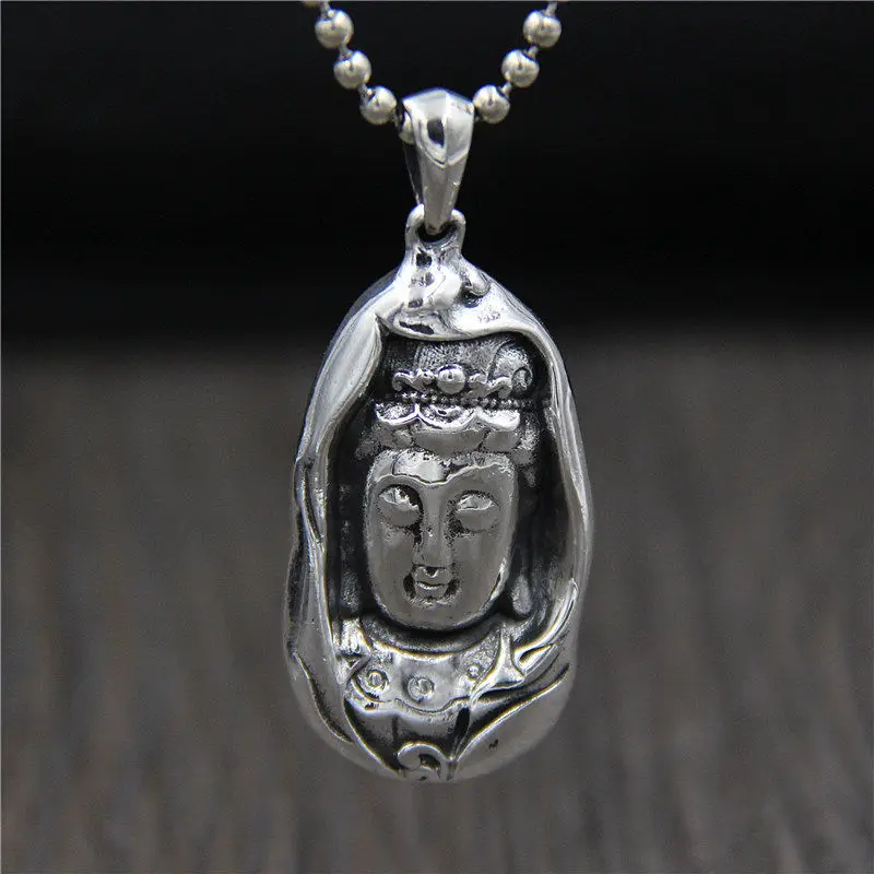 

NEW Pure S925 Sterling Silver Kwan-Yin Bless Pendant 40mm H