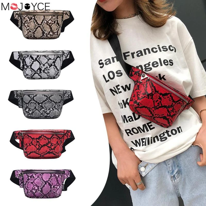 Snake Print Waist Fanny Pack Shoulder Chest Handbags Women/'s PU Cross-body Bags