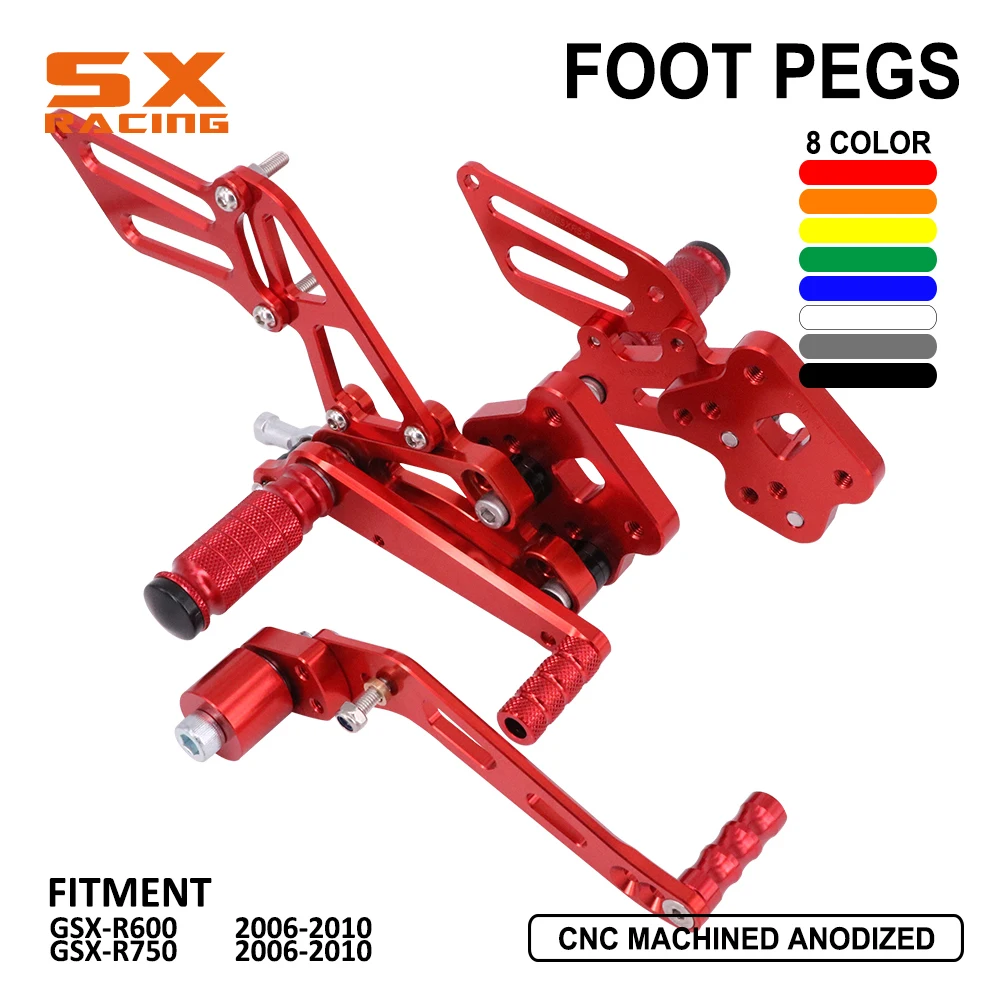 

Motorcycle Aluminum Adjustable Footpegs Billet Foot Pegs Foot Pedals Rest Rearset For SUZUKI GSXR600 GSXR750 K8 2006-2010