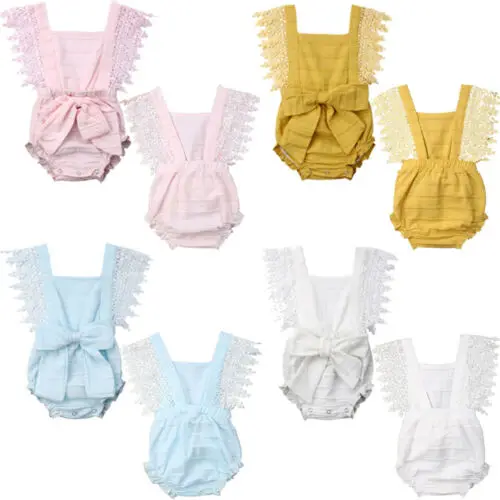 

Pudcoco Newborn Baby Girl Lace Sleeveless Bodysuit Bowknot Jumpsuit Beach Clothes